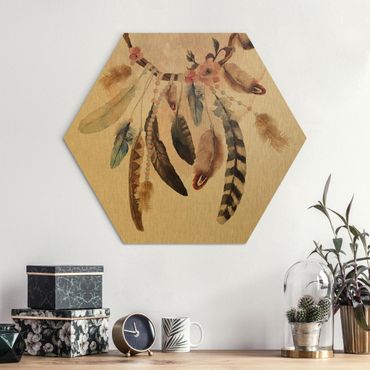 Alu-Dibond hexagon - Dream Catcher With Roses And Feathers