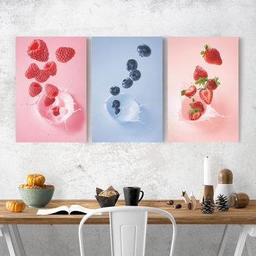 Print on canvas 3 parts - Colourful fruits milk splash