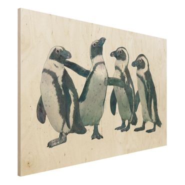 Print on wood - Illustration Penguins Black And White Watercolour