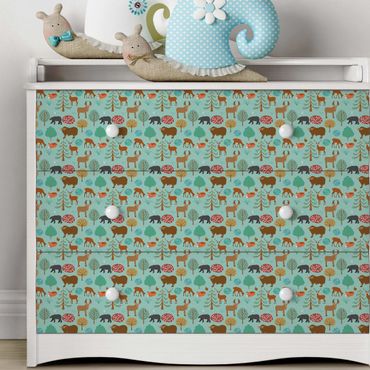 Adhesive film for furniture - Modern Children Pattern With Forest Animals