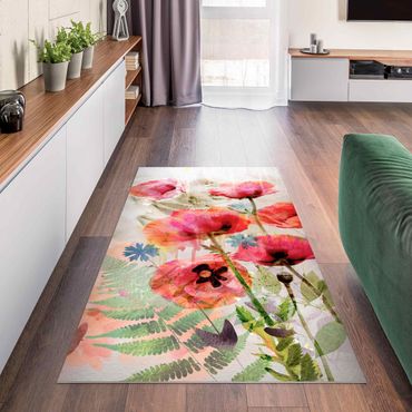 Vinyl Floor Mat - Watercolour Flowers Poppy - Landscape Format 2:1