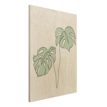 Print on wood - Monstera Leaves Line Art