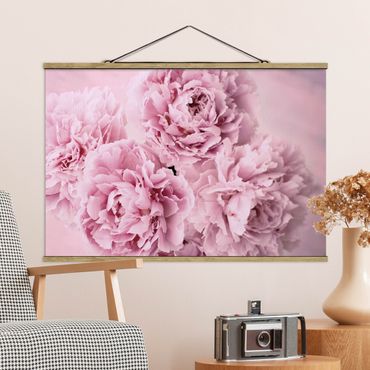 Fabric print with poster hangers - Pink Peonies