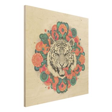 Print on wood - Illustration Tiger Drawing Mandala Paisley
