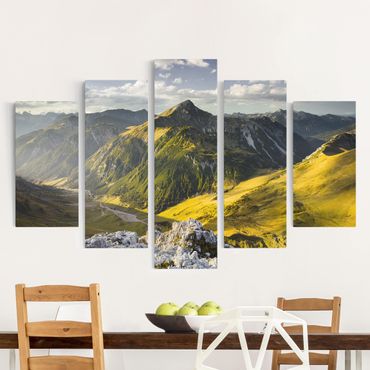 Print on canvas 5 parts - Mountains And Valley Of The Lechtal Alps In Tirol
