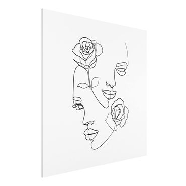 Print on forex - Line Art Faces Women Roses Black And White