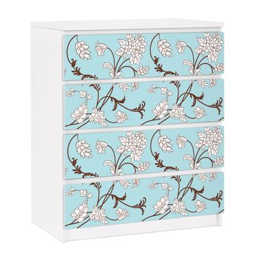 Adhesive film for furniture IKEA - Malm chest of 4x drawers - Light-blue Floral Design
