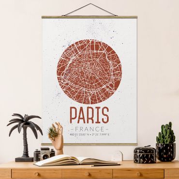Fabric print with poster hangers - City Map Paris - Retro