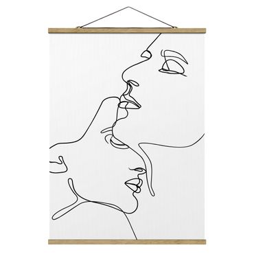 Fabric print with poster hangers - Line Art Gentle Faces Black And White