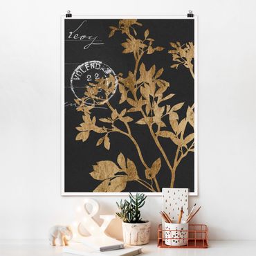 Poster flowers - Golden Leaves On Mocha II