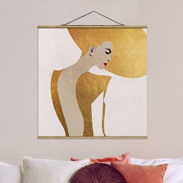Fabric print with poster hangers - Lady With Hat Golden