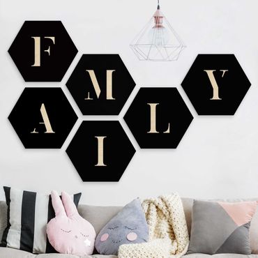 Wooden hexagon - Letters FAMILY White Set II