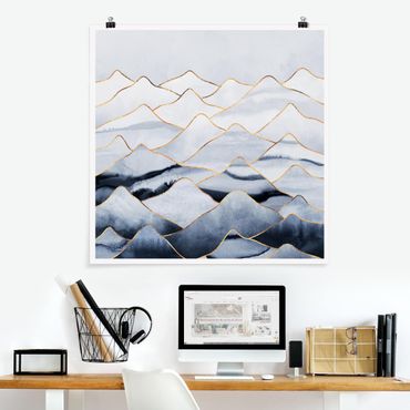 Poster - Watercolour Mountains White Gold