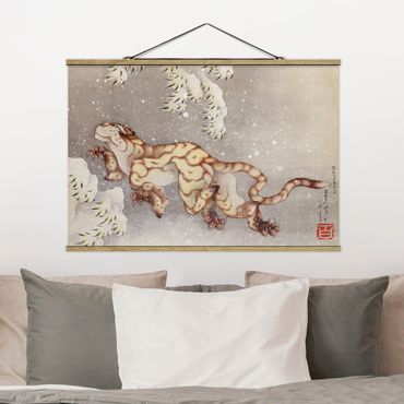 Fabric print with poster hangers - Katsushika Hokusai - Tiger in a Snowstorm