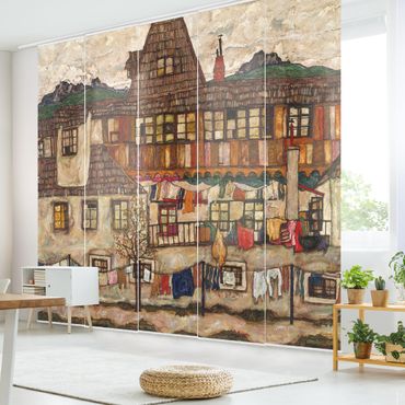 Sliding panel curtains set - Egon Schiele - House With Drying Laundry