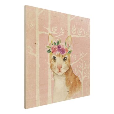 Print on wood - Watercolour Cat Light Pink