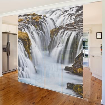 Sliding panel curtains set - Brúarfoss Waterfall In Iceland