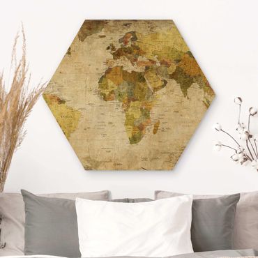 Wooden hexagon - World map