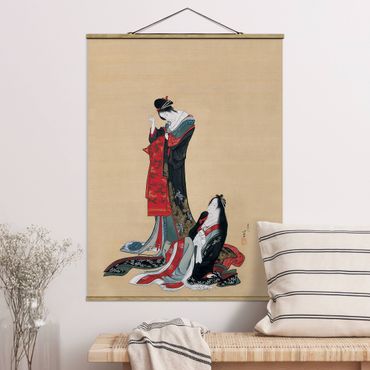Fabric print with poster hangers - Katsushika Hokusai - Two Courtesans