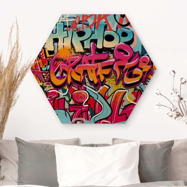 Wooden hexagon - Hip Hop Graffiti