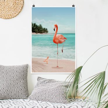 Poster animals - Beach With Flamingo