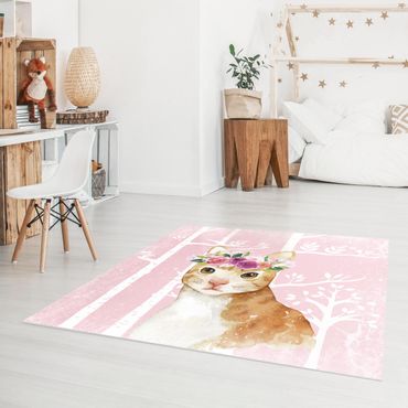Vinyl Floor Mat - Watercolour Cat Light Pink - Square Format 1:1