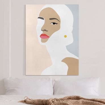 Canvas print - Line Art Portrait Woman Pastel Grey