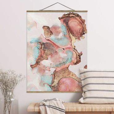 Fabric print with poster hangers - Golden Watercolour Rosé