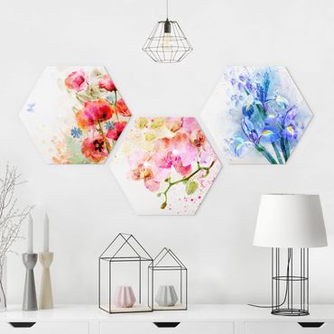 Alu-Dibond hexagon - Watercolour Flower Trio