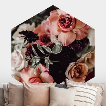 Self-adhesive hexagonal pattern wallpaper - Elegant Flower Bouquet