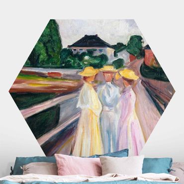 Self-adhesive hexagonal pattern wallpaper - Edvard Munch - Three Girls