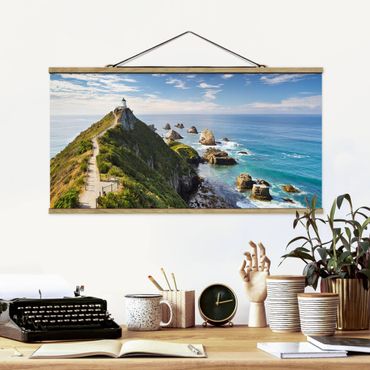 Fabric print with poster hangers - Nugget Point Lighthouse And Sea New Zealand