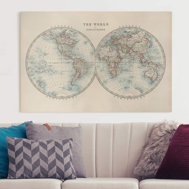 Print on canvas - Vintage World Map The Two Hemispheres