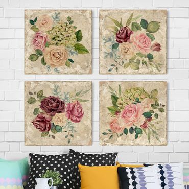Print on canvas - Vintage Roses And Hydrangeas