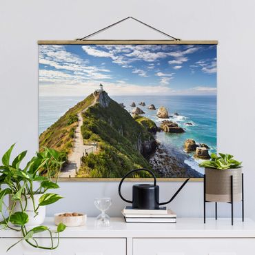 Fabric print with poster hangers - Nugget Point Lighthouse And Sea New Zealand