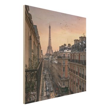 Wood print - The Eiffel Tower In The Setting Sun
