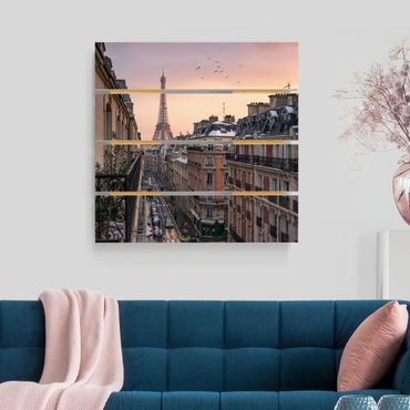 Print on wood - The Eiffel Tower In The Setting Sun