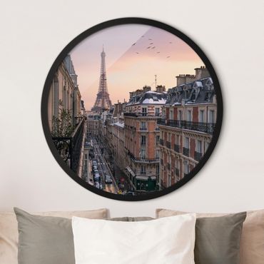 Circular framed print - The Eiffel Tower In The Setting Sun