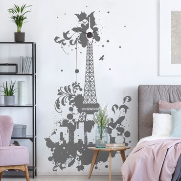Wall sticker clock - Eiffel Tower with tendrils design