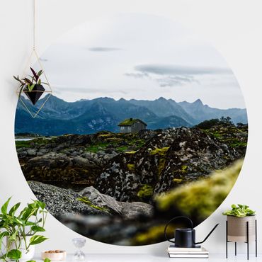 Self-adhesive round wallpaper - Desolate Hut In Norway