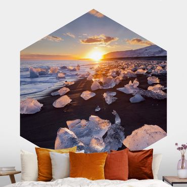 Self-adhesive hexagonal pattern wallpaper - Chunks Of Ice On The Beach Iceland
