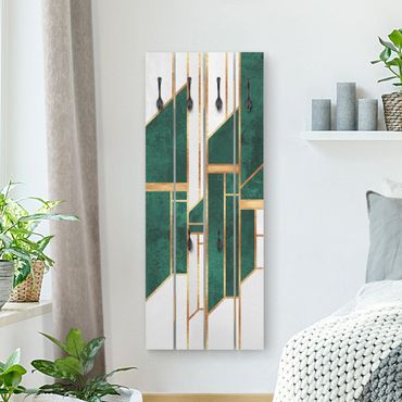 Wooden coat rack - Emerald And gold Geometry