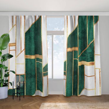 Curtain - Emerald And gold Geometry