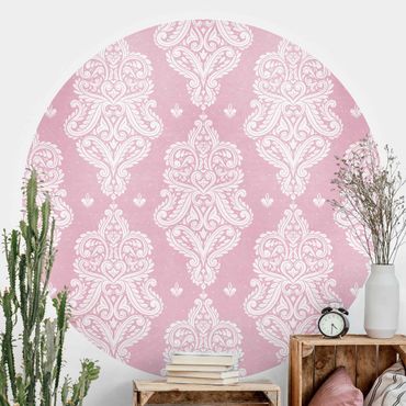 Self-adhesive round wallpaper - Strawberry Pink Baroque Pattern