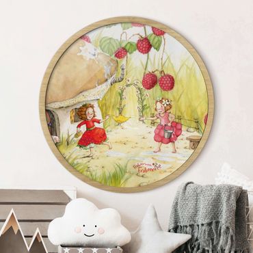 Circular framed print - Little Strawberry Strawberry Fairy - Beneath The Raspberry Bush