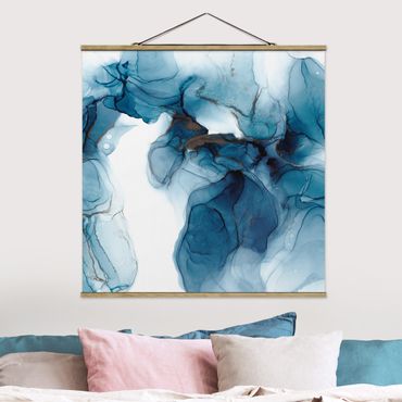 Fabric print with poster hangers - Evolution Blue And Gold - Square 1:1