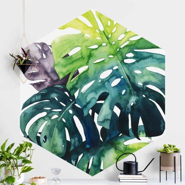 Self-adhesive hexagonal pattern wallpaper - Exotic Foliage - Monstera