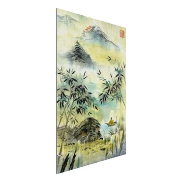 Print on aluminium - Japanese Watercolour Drawing Bamboo Forest