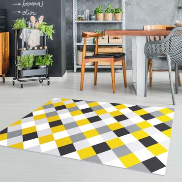 Vinyl Floor Mat - Geometrical Pattern Rotated Chessboard Yellow - Portrait Format 2:3