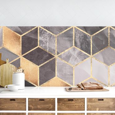 Kitchen wall cladding - Black And White Golden Geometry